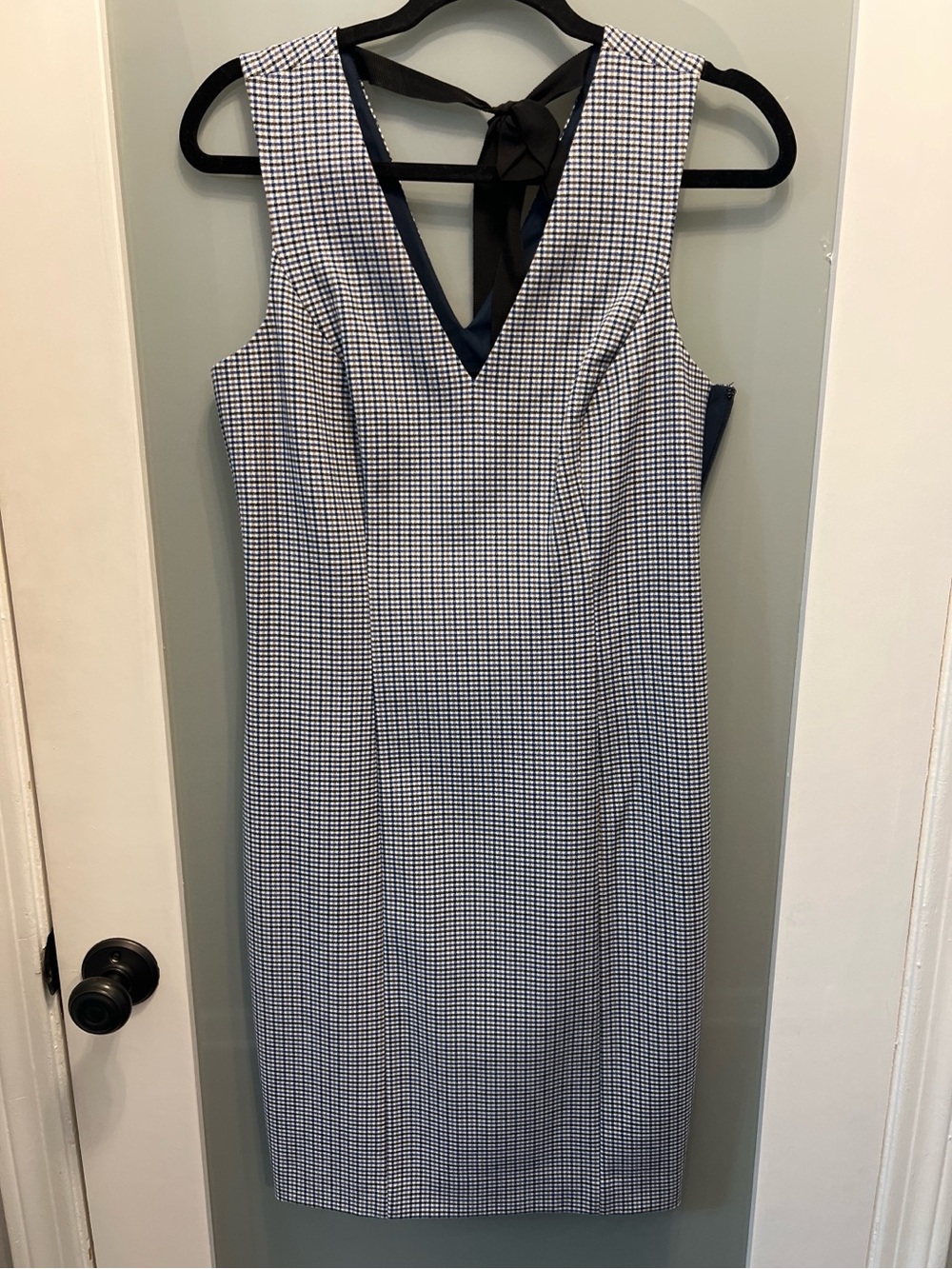 J. Crew Navy and White Gingham V-Neck Shift Dress